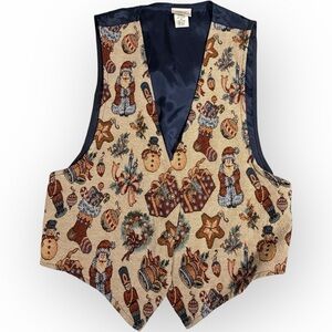 Vtg Holiday-Themed Women's Tapestry Vest with Festive‎ Patterns Backroad Blues